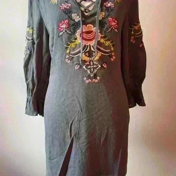 Embroidered Slate Gray Dress Size Small Cotton Polyester Blend - Picture 3 of 7